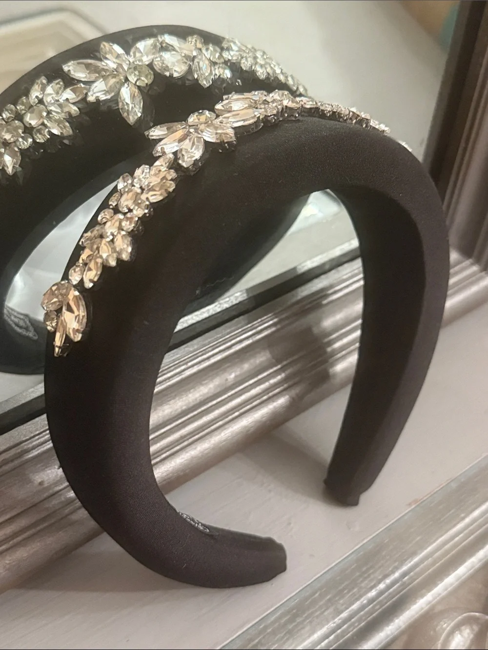 Crystal Embellished Black Padded Headband Hand Made